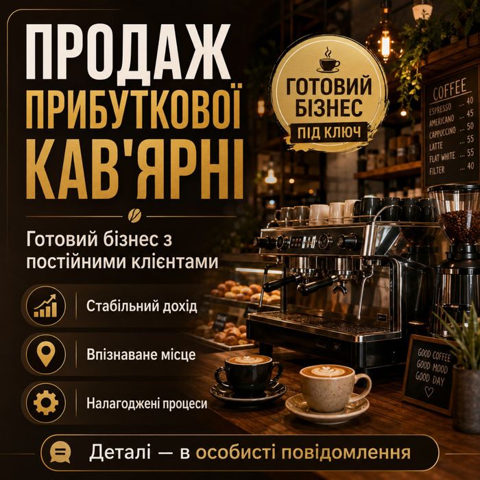 ГОТОВИЙ ПРИБУТКОВИЙ БІЗНЕС  Кав’ярня з 14  річною історієюю