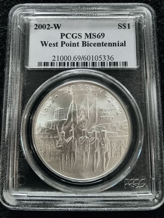 США 1 долар 2002р. 200 р. Військової академії. СРІБЛО. СЛАБ.