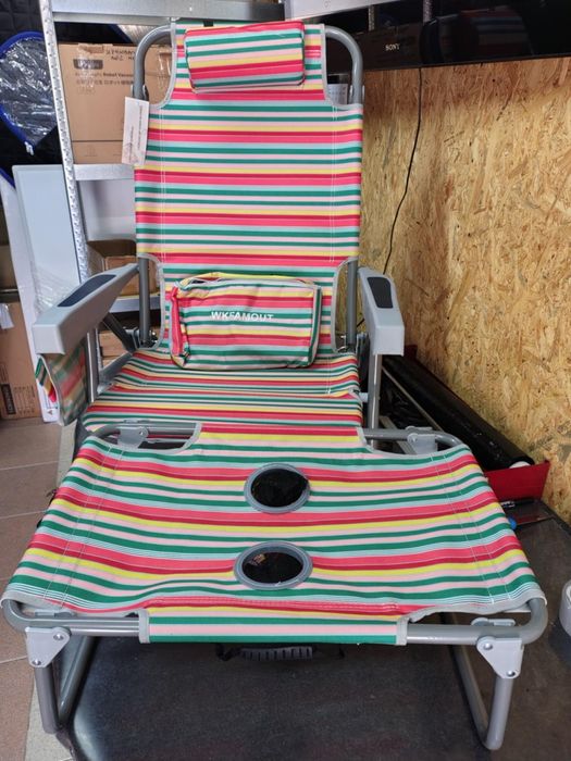 Składany fotel plażowy 5-pozycyjny z torbą chłodzącą i  stolikiem na k