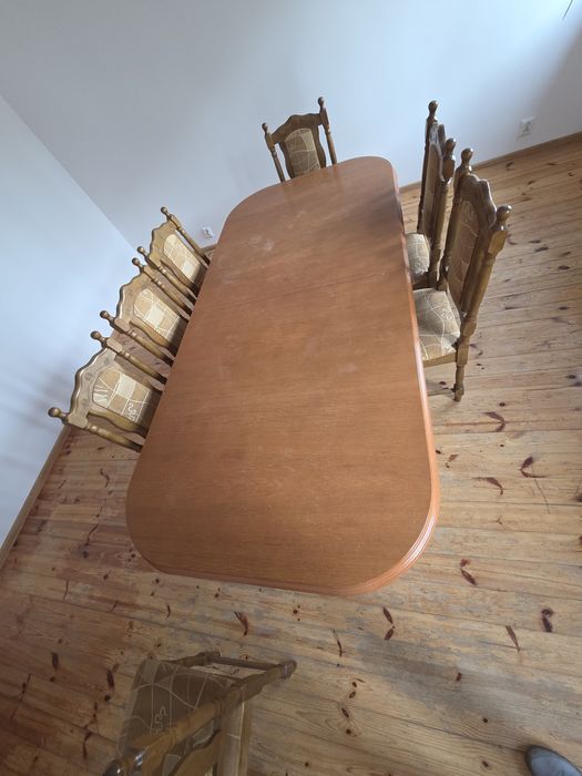 Stół drewniany duży 200cm z 2 dokladkami 8 krzeseł