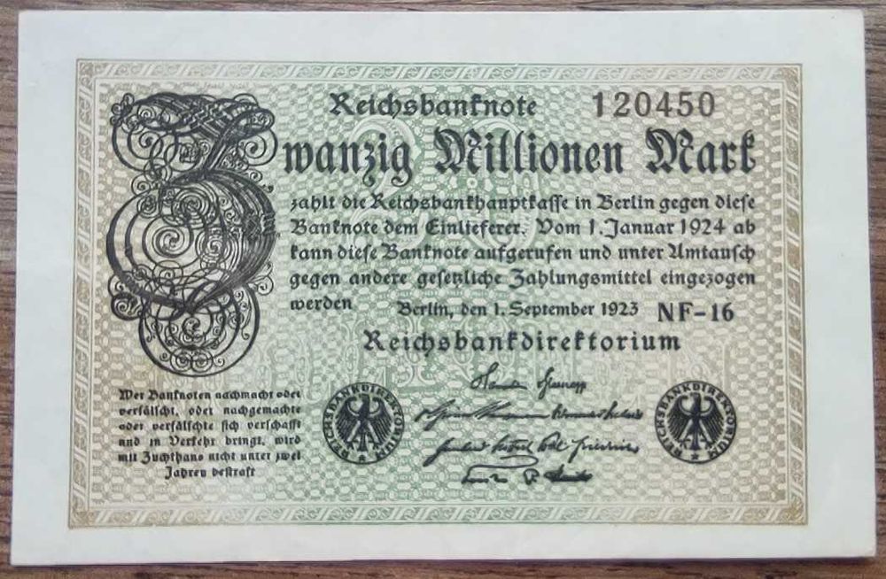 Banknot Niemcy 20 millionen mark 1923r. - stan I