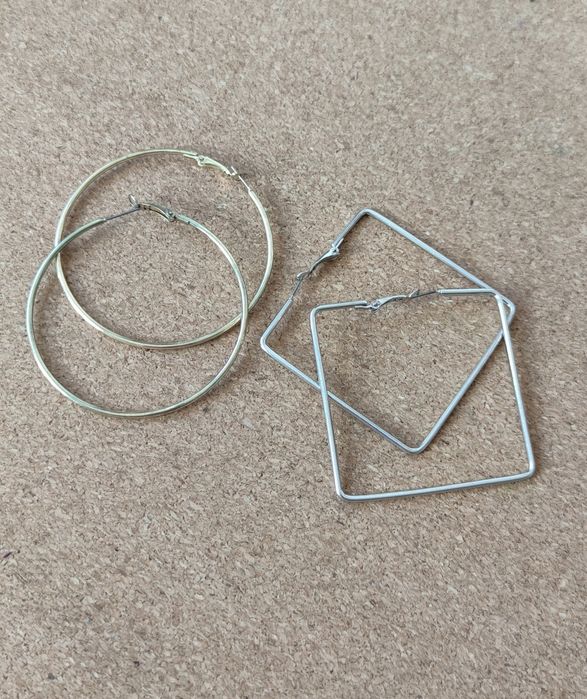 Zestaw kolczyków kwadraty koła srebrny złoty earrings