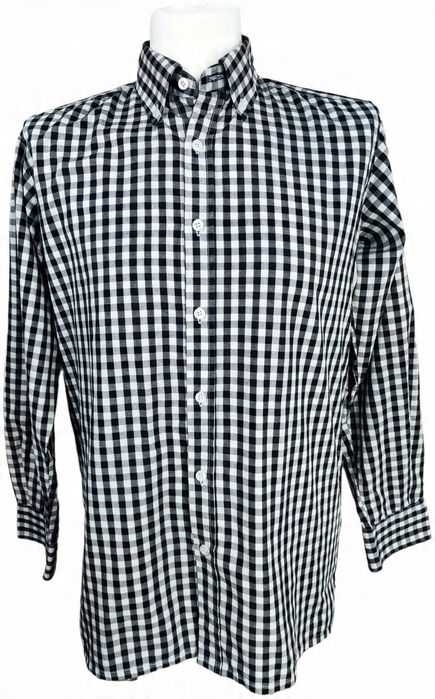 Elegancka koszula w czarno szarą kratę z długim rękawem m