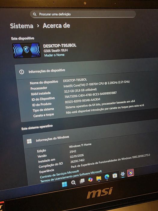 GAMING MSI GS66 Stealth RTX 3080, i7 32GB 1TB M2. Troca/retoma