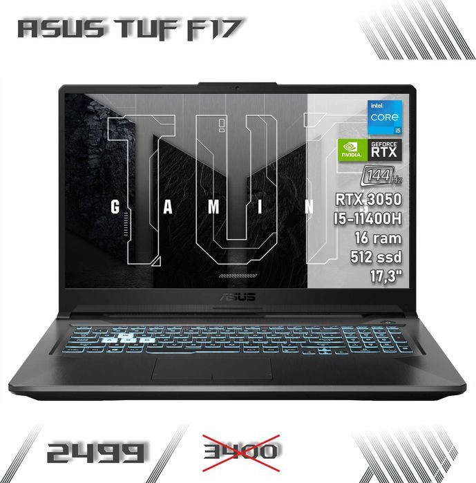 LAPTOP GAMINGOWY Asus TUF F17 RTX 3050 i5-11400H 17,3" 144 hz