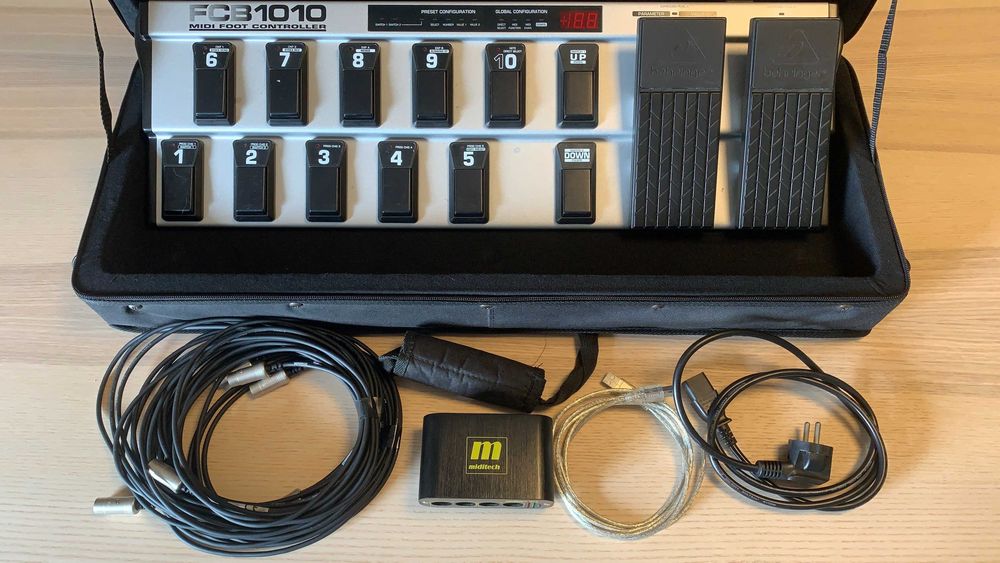 Behringer FCB1010 com case, interface USB-Midi e cabos midi