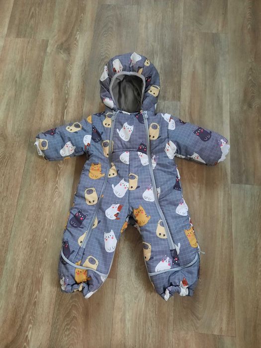 Комбинезон мешок полный трансформер для мальчика 0-8 мес с котами зима