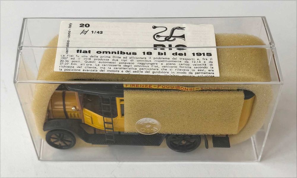RIO20_FIAT Omnibus 18 BL yellow 1915 Escala 1/43. Made in Italy. Completo e como novo.