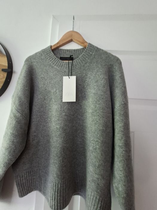 Zara L 40 sweter z miekkiej dzianiny wełna akryl szary basic