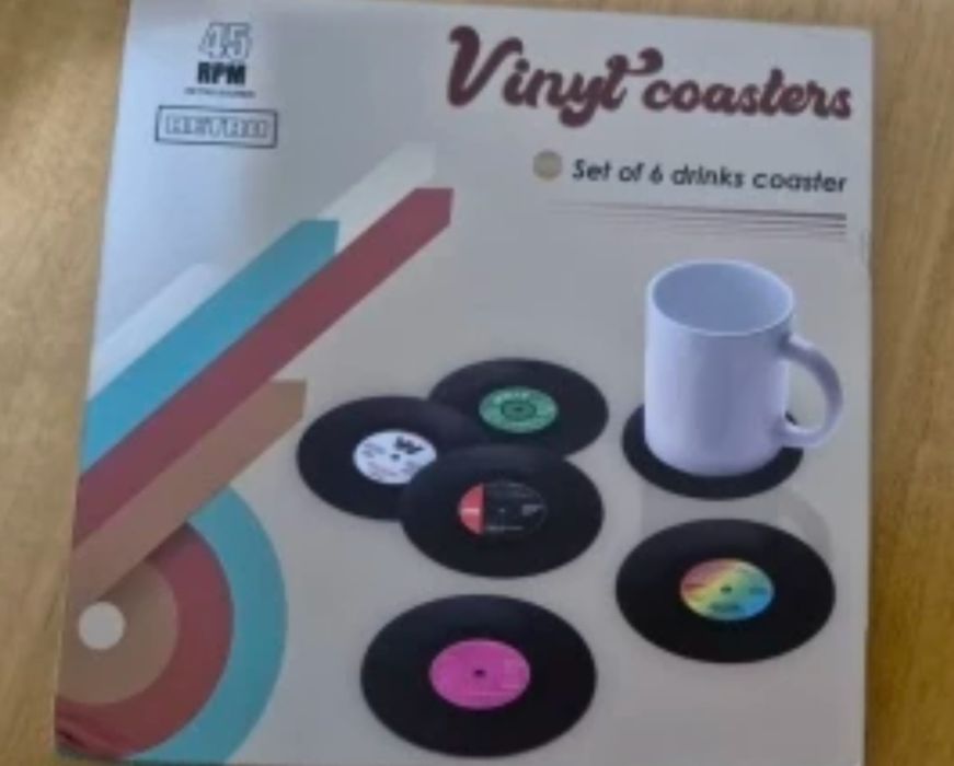 Conjunto de 6 Bases Discos  Vinil para  Copos429814010485166086