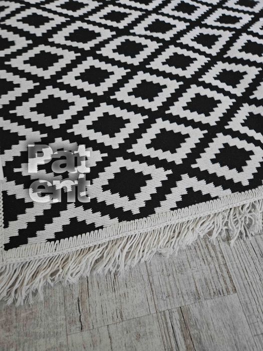 Dywan chodnik 80x150 boho etno wzór romby z frędzlami do salonu