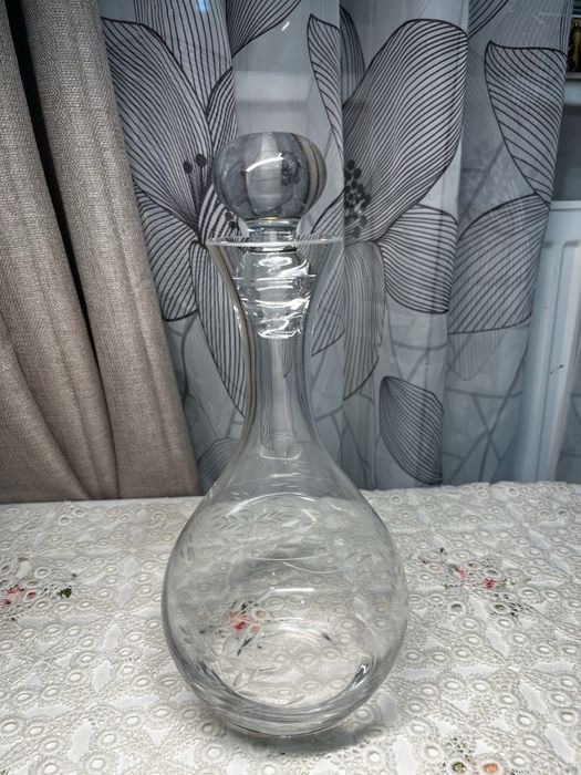 Szklana karafka z korkiem grawerowana motyw roślinny 30 cm #12