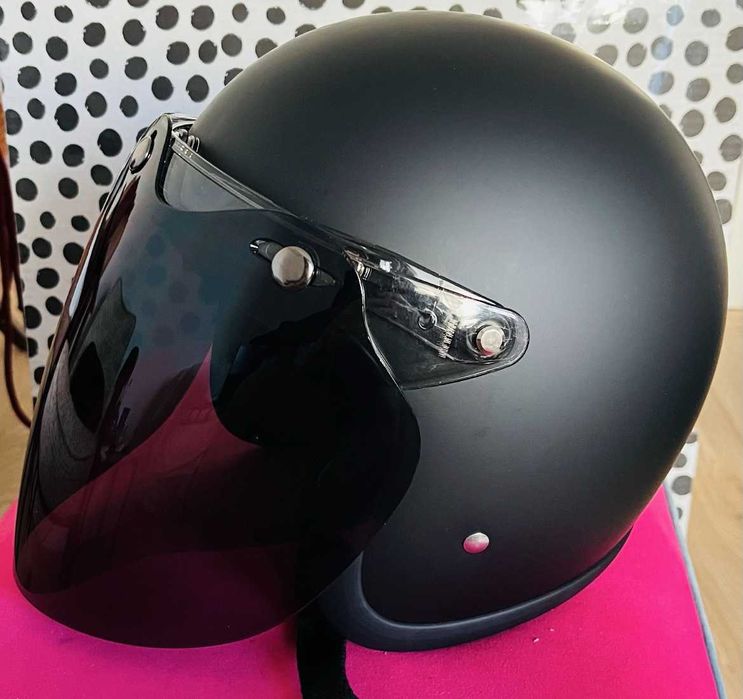 Kask r S Jet SLIM retro NOWY czarny mat-na skuter typu Vespa