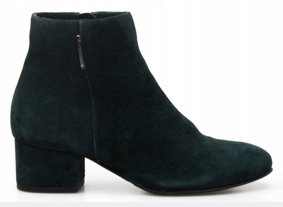 Botki Sempre 37/38 butelkowa zieleń skóra zamszowa