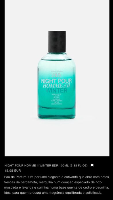 NIGHT Pour Homme II WINTER EDP 100ML Zara NOVO