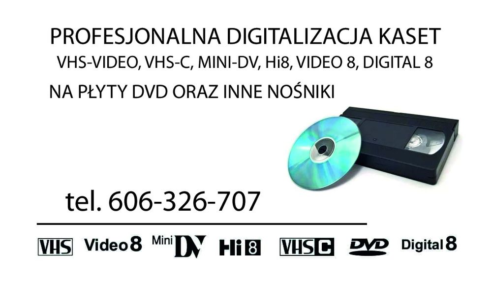 Przegrywanie digitalizacja kaset VHS-VIDEO,DIGITAL8,HI8,MINI-DV,VHS-C