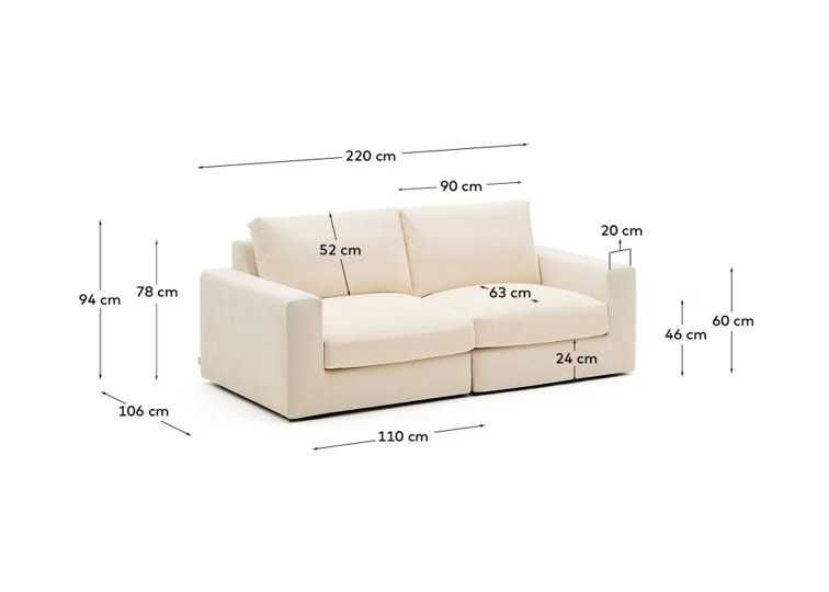 Sofá Modular Alea Kave Home 220 cm, Como Novo, Design Premium