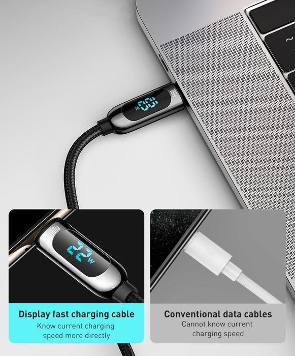 2метра! Кабель зарядки Baseus 100W Fast charge TYPE-C с дисплеем.