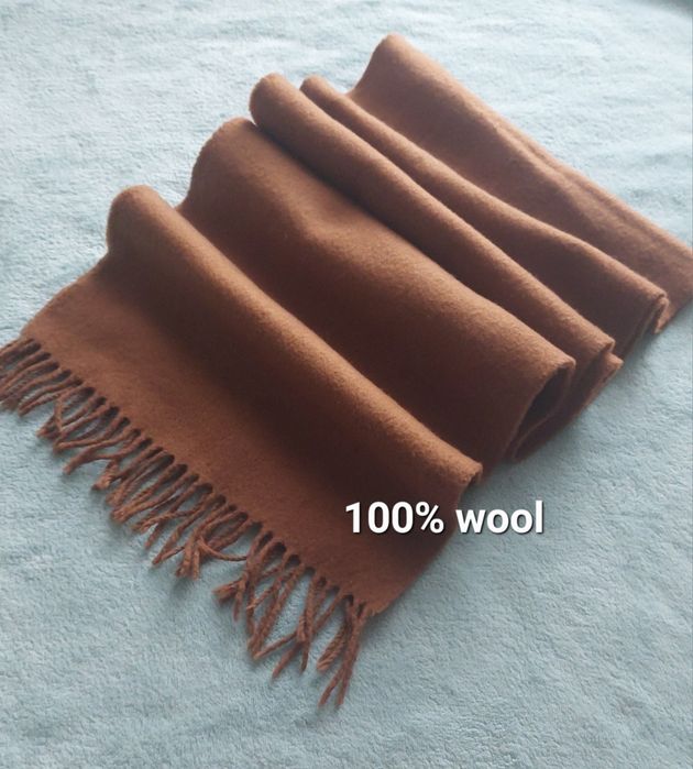 Szalik wełniany karmelowy brąz , 100% wełna