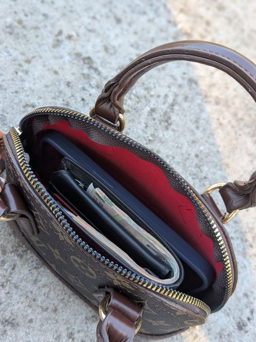 Брендова жіноча міні сумка Louis Vuitton Nano Alma mini, monogram з ручками та ремінем через плече