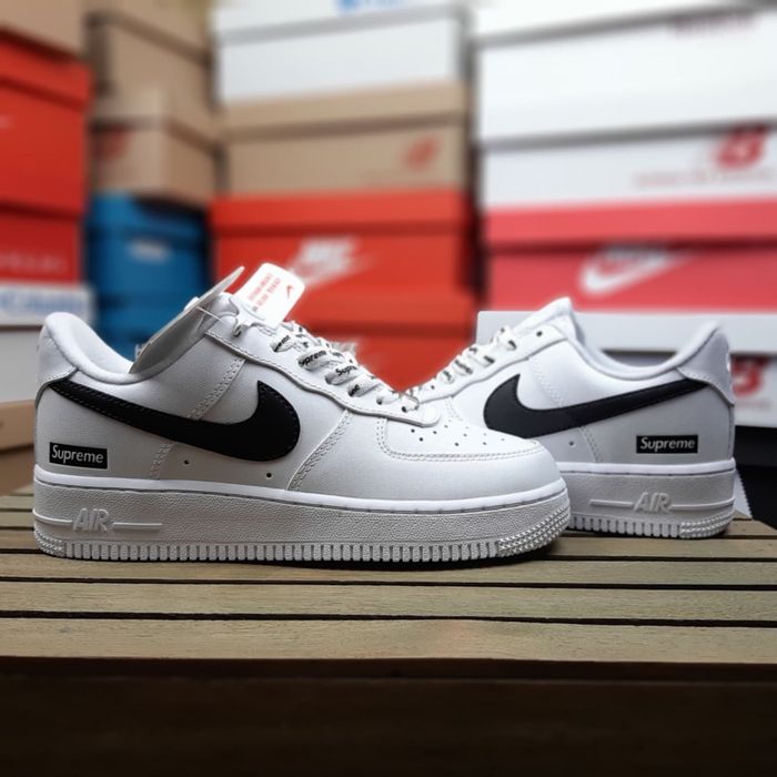 ТОП! Кросівки Supreme x Nike Air Force 1 Low White/Black білі з чорним 41 42 43 44 45