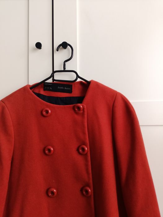 Płaszczyk płaszcz parka Zara elegancki dwurzędowy z guzikami czerwony