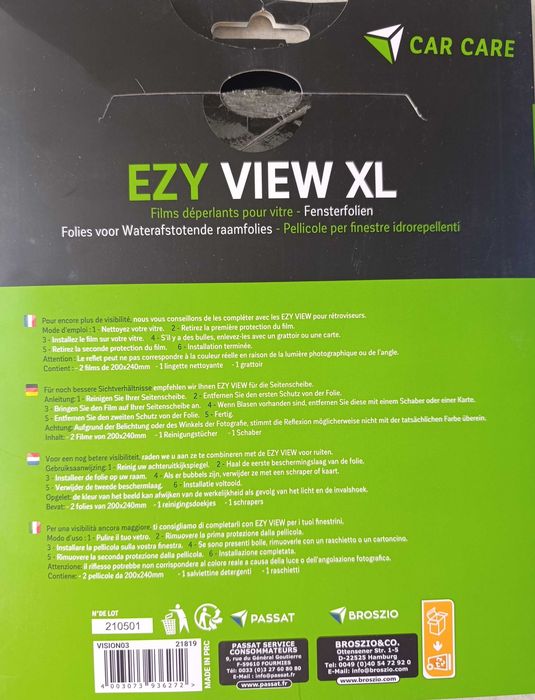 Folia Hydrofobowa Na Szyby ,Lusterka Samochodowe EZY VIEW XL 20x24cm 2 szt.
