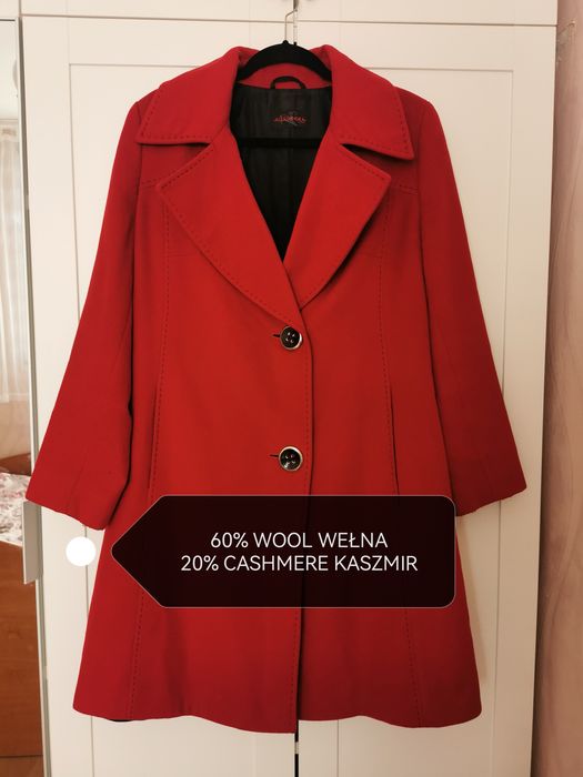 Płaszcz wełniany kaszmir malinowy GETEX