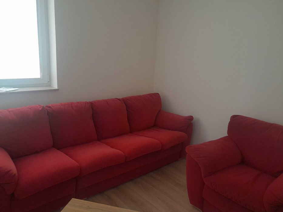 Zamszowa Sofa + Fotel kolor czerwony