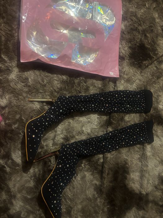 Bota de Salto até ao joelho com brilhantes Tamanho 40
