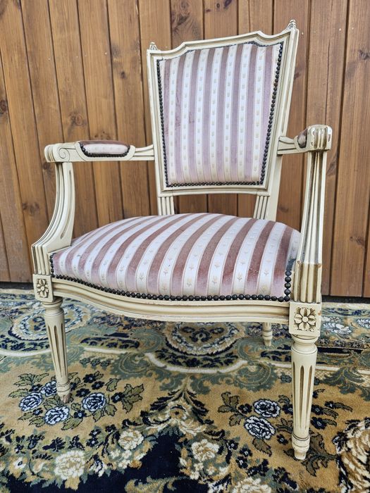 Fotel Ludwik secesja ecru w paski #1044 Stylowy Węgrów