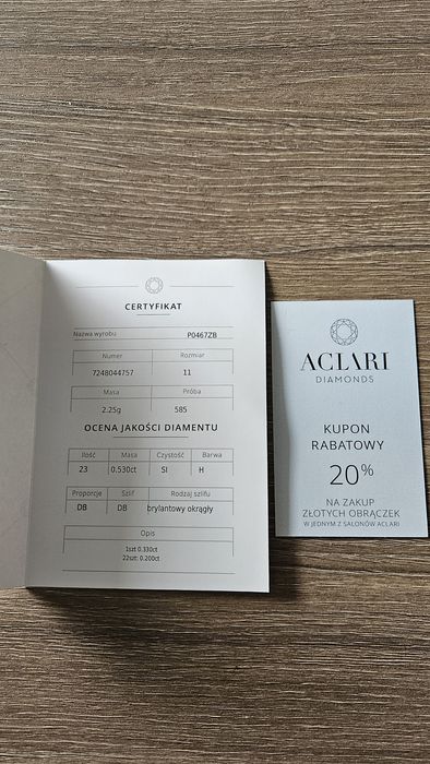 Okazja! Złoty pierścionek zaręczynowy (Aclari) 23 brylanty + gratis