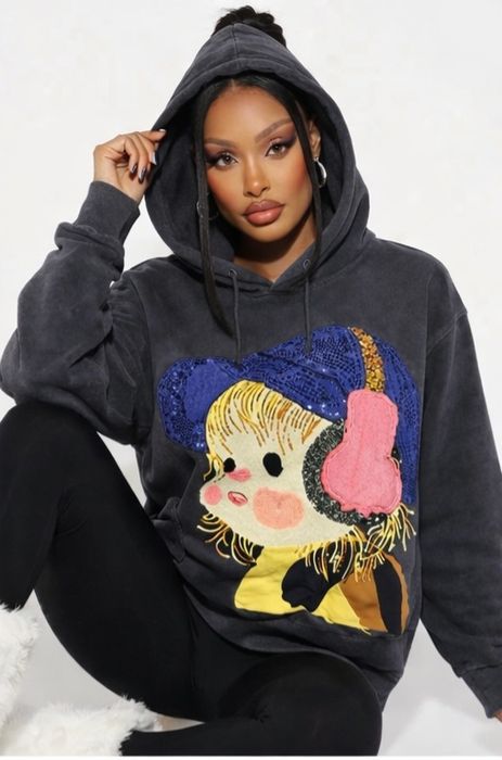 Bluza oversize „Drogie Chiny” haft aplikacja kaptur HIT sezonu Szara
