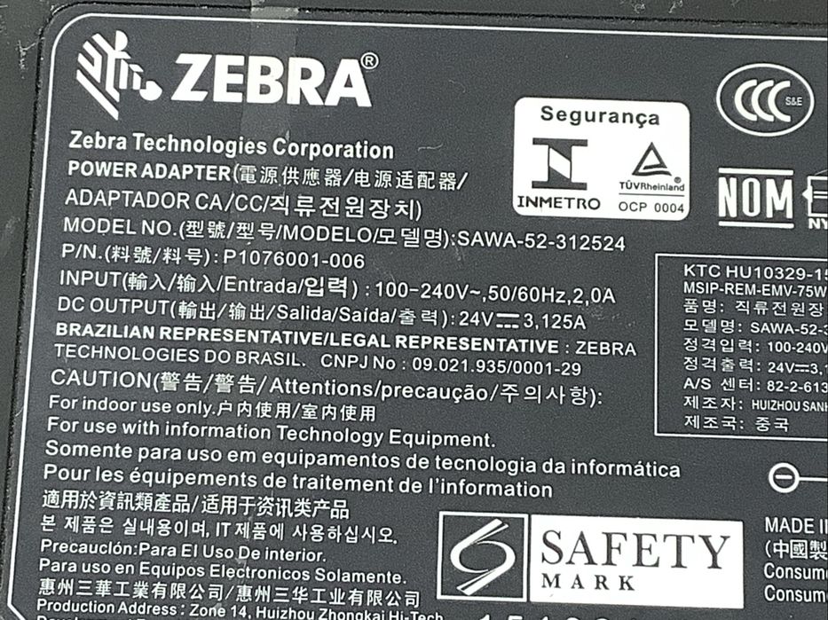 AC adaptador - Fonte alimentacao ZEBRA  SAWA-52-312.524