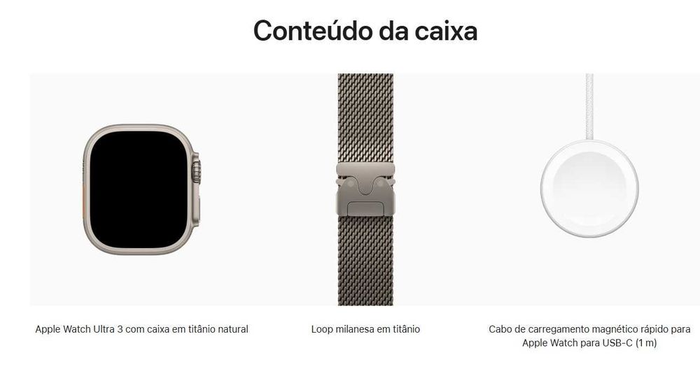 Apple Watch Ultra 3 GPS + Cellular, Caixa em titânio natural de 49 mm com Loop milanesa em titânio natural – M (Novo - Caixa Selada)