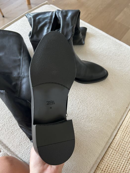 Czarne kozaki Zara wysokie xxl za kolano eko skora