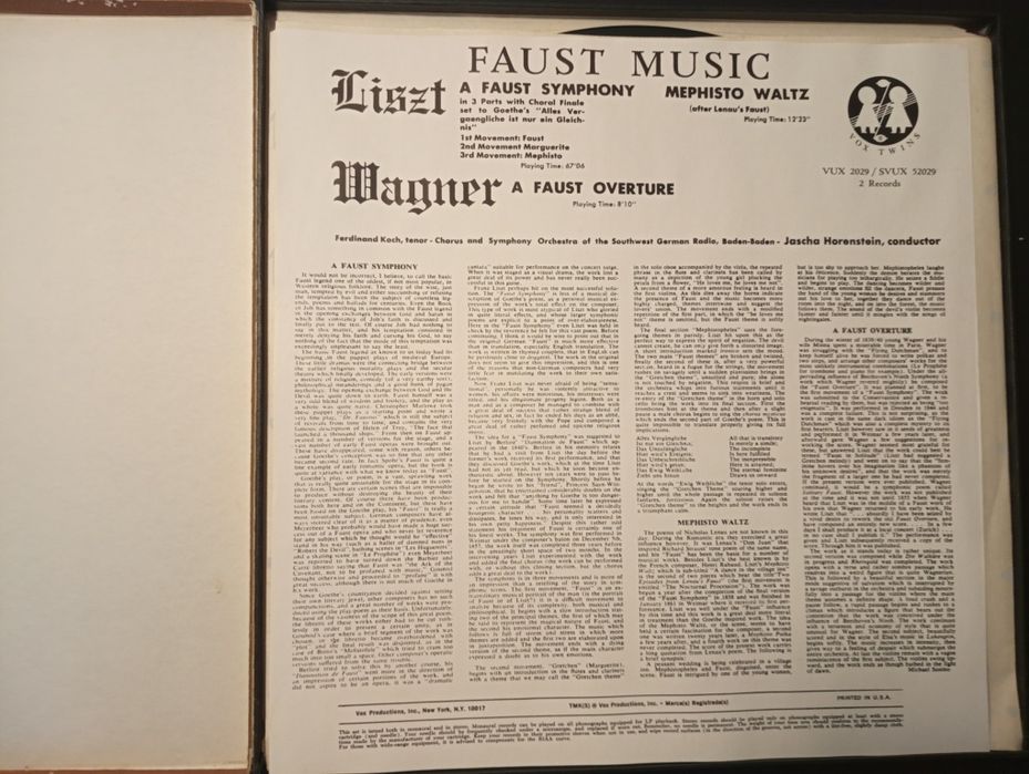 Franz Liszt - Faust Symphony / Mephisto Waltz /Faust Overture 2xViinil