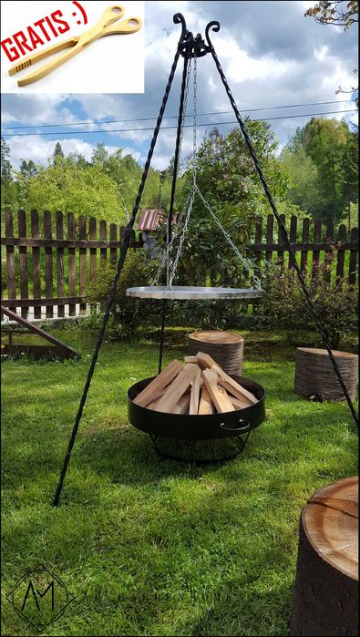 Grill ogrodowy kompletny TRÓJNÓG KUTY + PALENISKO + RUSZT + PREZENT :)