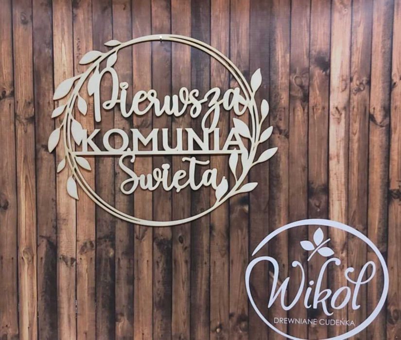 Napis koło wianek ściankę dekoracja Pierwsza Komunia Święta IHS 60x50