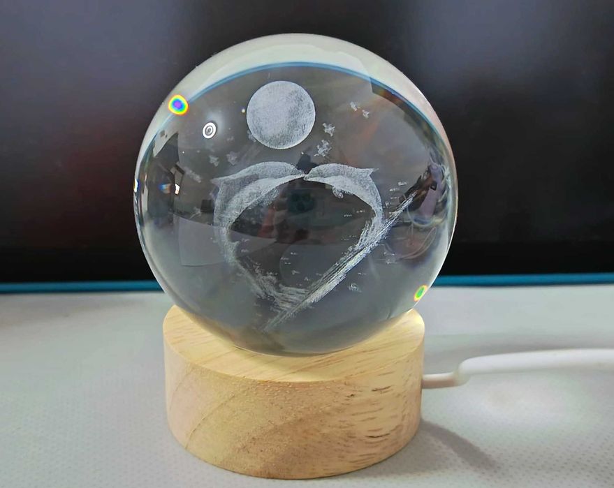 Candeeiro de cristal em forma de golfinho em forma de coração