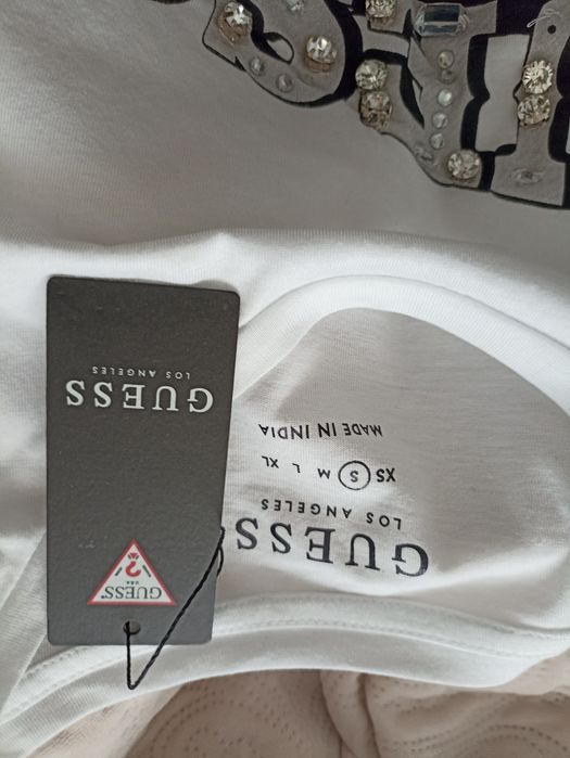 T-shirt damski biały cekiny Guess roz.S/M