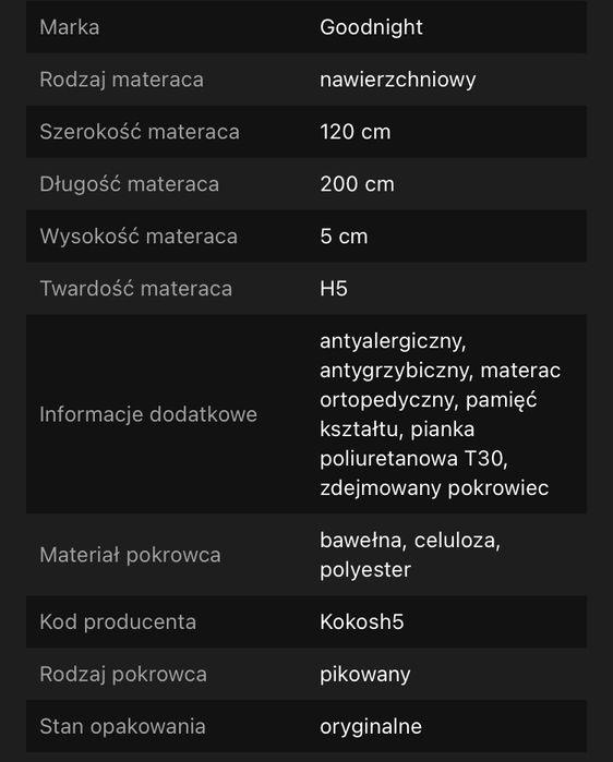 Twarda nakladka na materac