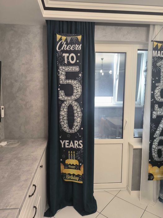 Банер для святкування  50-річчя 180 х 31см  (праздничный вертикальный тканевый баннер на 50-летний юбилей). Фотозона
