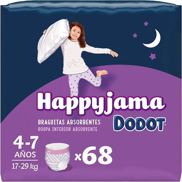 Dodot Fraldas HappyJama Menina 4-7 Anos (17-29 kg), 68 Unidades
