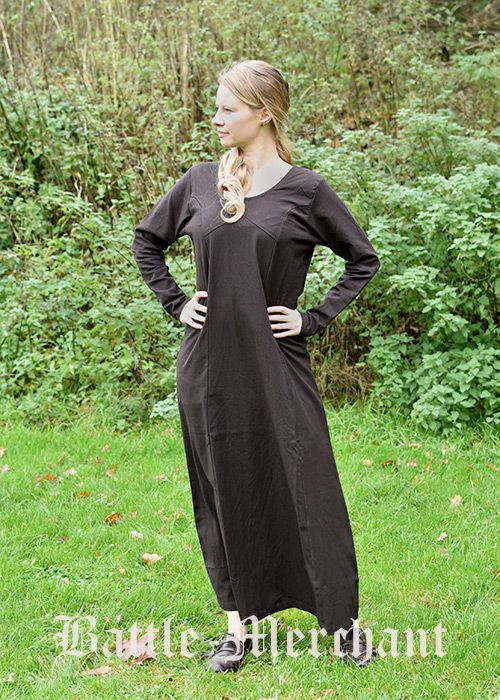 Mittelalterliches Baumwollkleid, Dunkelbraun, Gr. L Bm