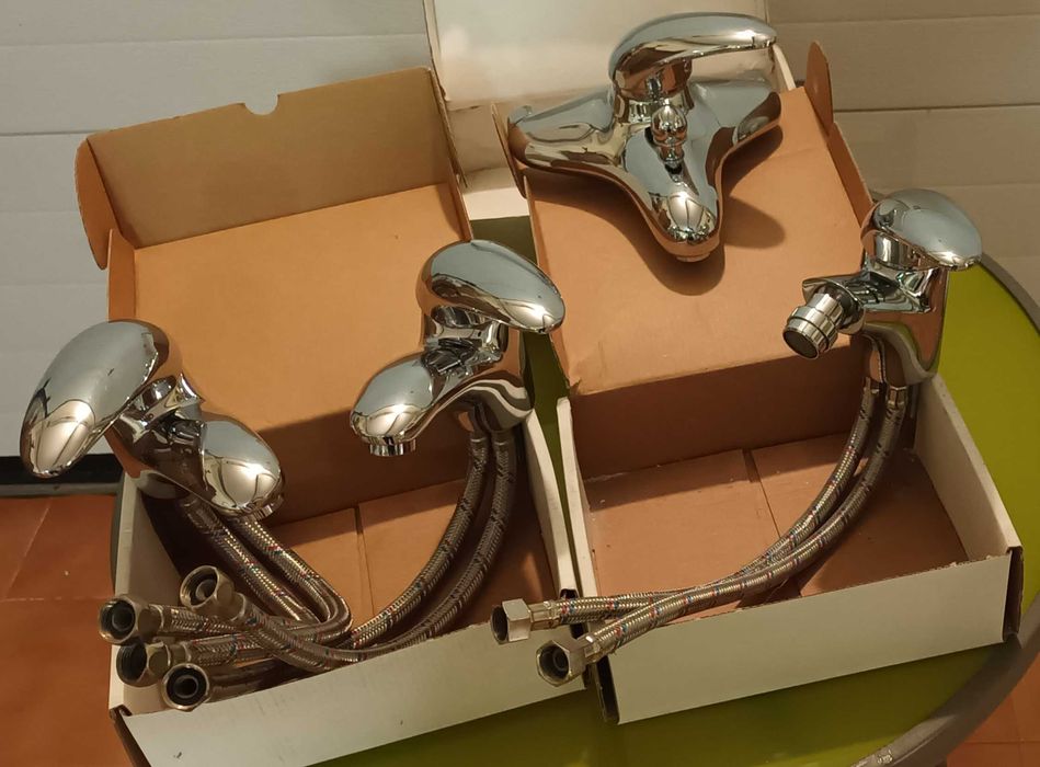 Conjunto 4 Torneiras Monocomando, Cromado, WC, Casa Banho