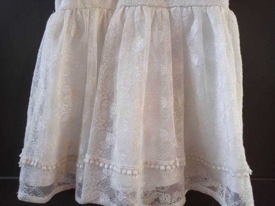 Sukieneczka, sukienka, biała, elegancka, krótki rękaw, chrzest, r. 86