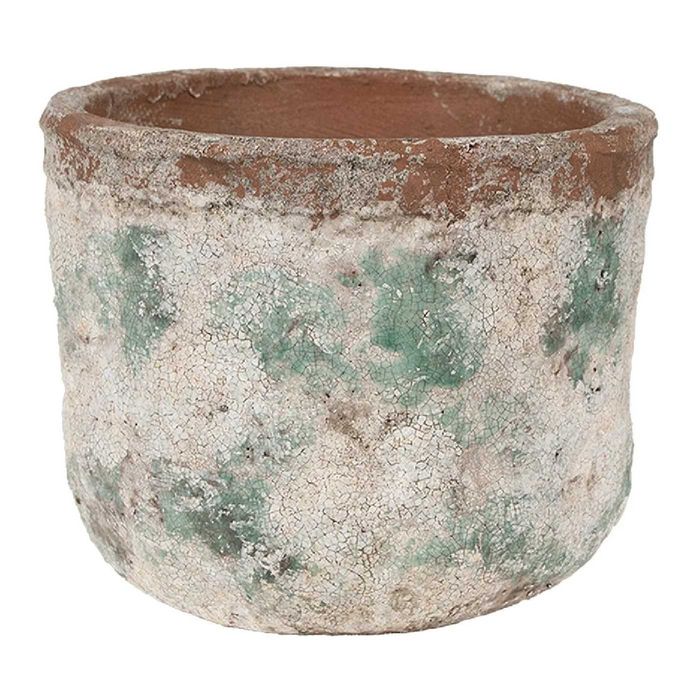 Donica osłonka stylizowana terakota  Ø 18x15 cm beż+zieleń 6TE0530L