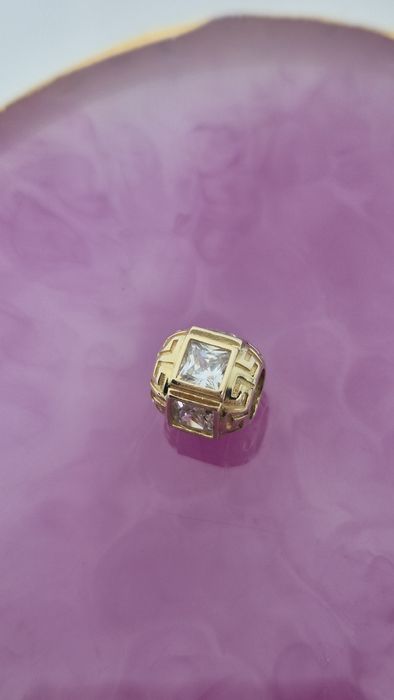 Nowy złoty charms do bransoletki typu Pandora kulka cyrkonie 585