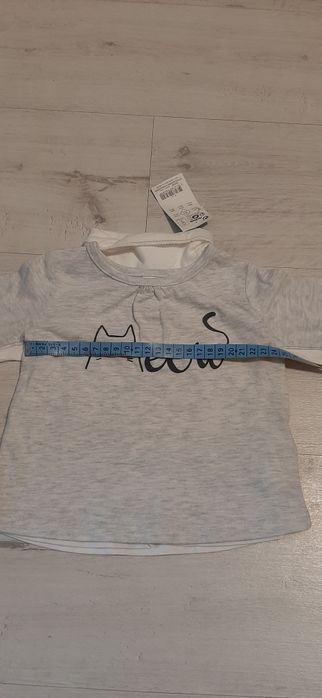 Nowe Bluzki długi rękaw na jesień bawełna kotek Meow r.6-9 mcy r.68-74